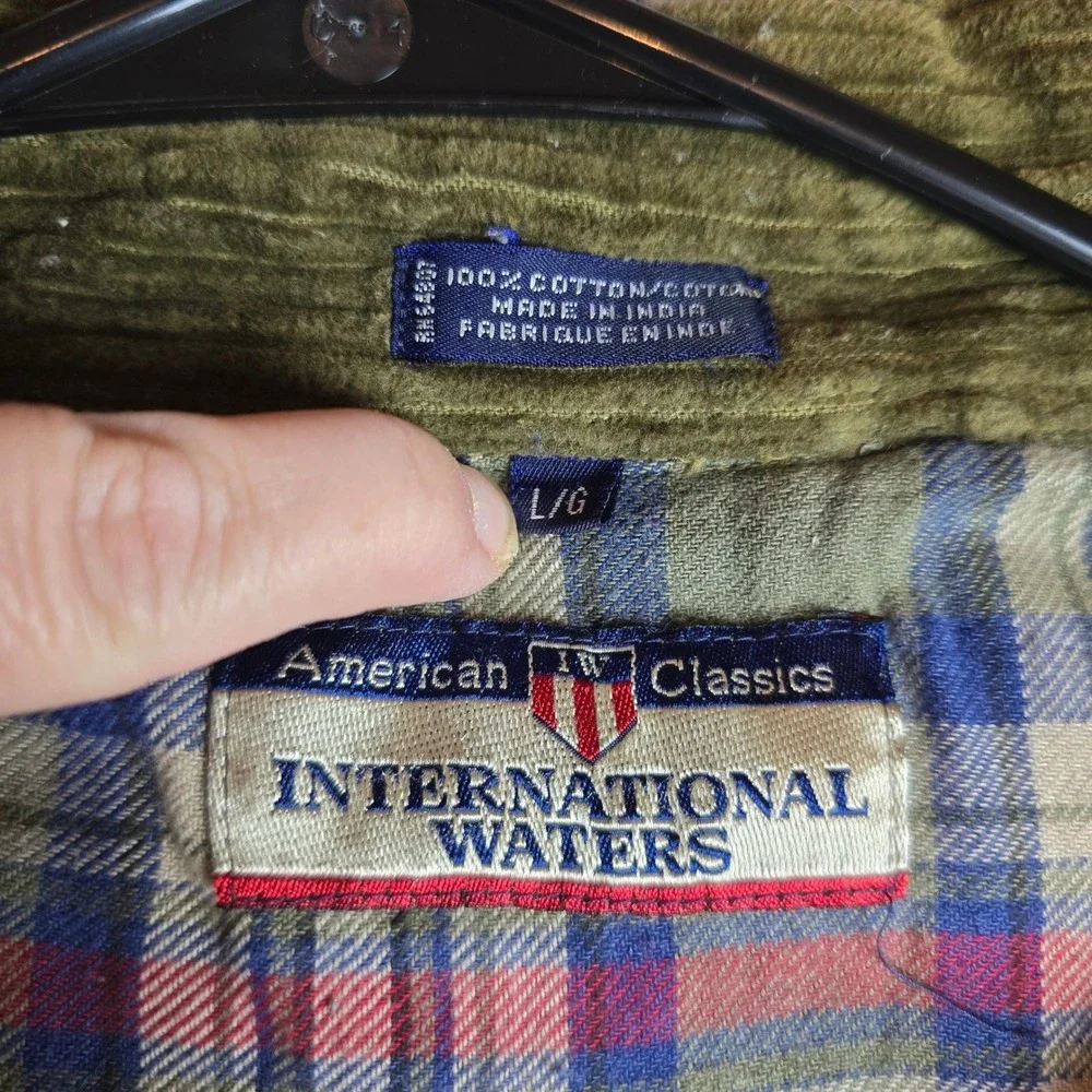 VTG International Waters Corduroy Flannel Lined Shirt Jacket L Olive Green